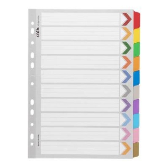 Icon Cardboard Dividers with Reinforced Tabs 10 Tab Coloured