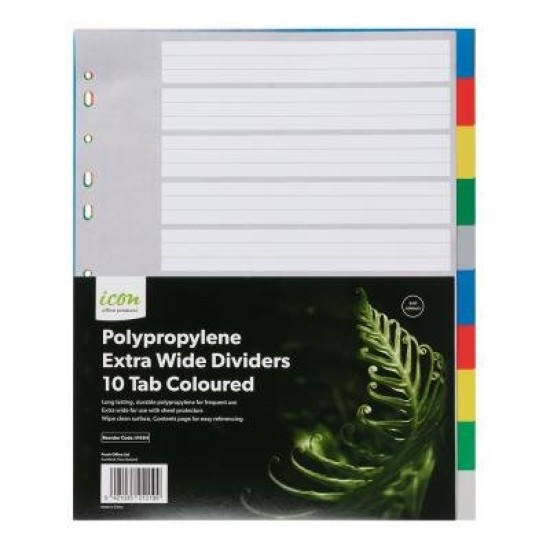 Icon PP Dividers Extra Wide 10 Tab Coloured