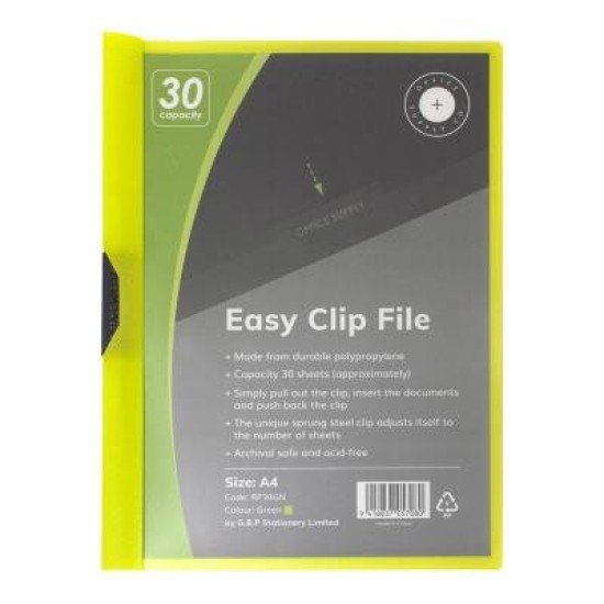 OSC Clip Easy File A4 Green 30 Sheet