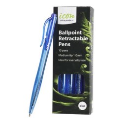 Icon Ballpoint Retractable Pens Blue, Pack of 10
