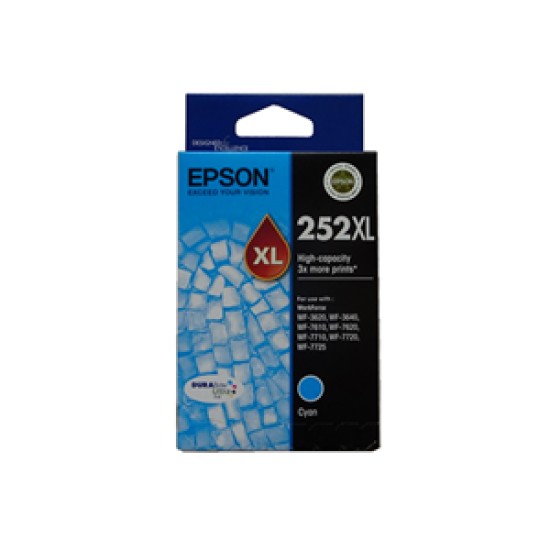 epson 252xl high capacity durabrite ultra cyan ink cartridge for wf-7610/7620
