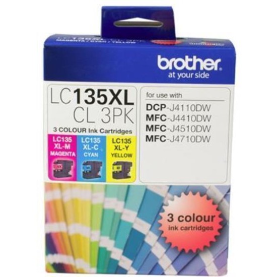 Brother ink cartridge lc135xlcl3pk cyan/magenta/yellow inkjet 1200 pages
