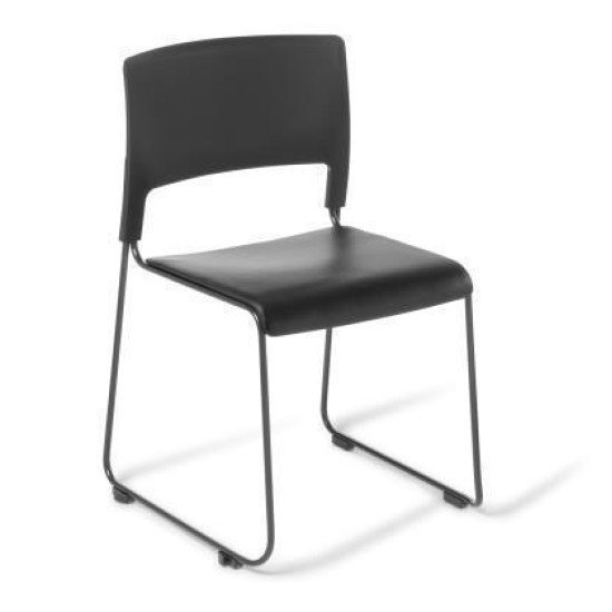 CHAIR Slim Black Chair, Seat Upholstered Black Vinyl